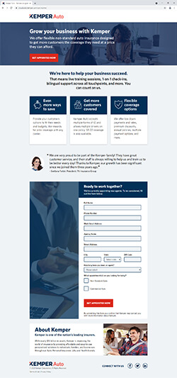 Kemper Auto agent acquisition landing page